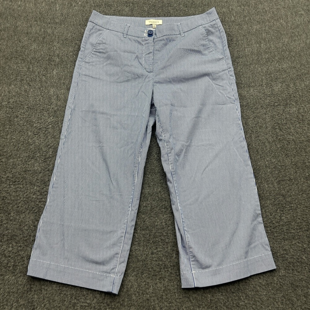 Talbots Pants 12P Crop Pinstripe Blue White Women Petite Preppy Coastal Career